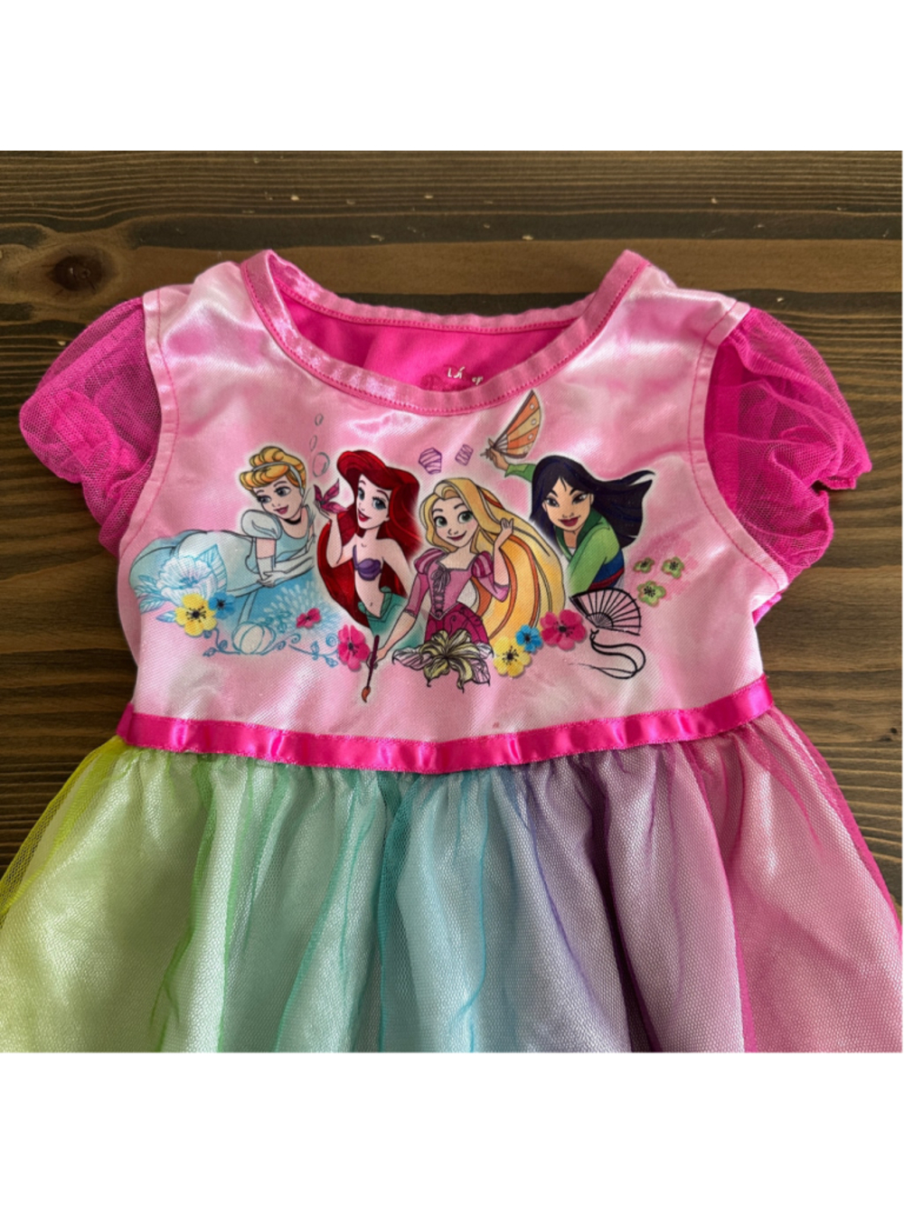 Girls Disney Princess Dress Size 4T Pink Rainbow Tulle Cinderella Ariel Rapunzel - Picture 3 of 7